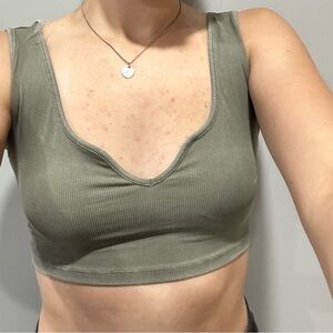 Wild Fable Green Sleeveless Fitted Crop Tank Top